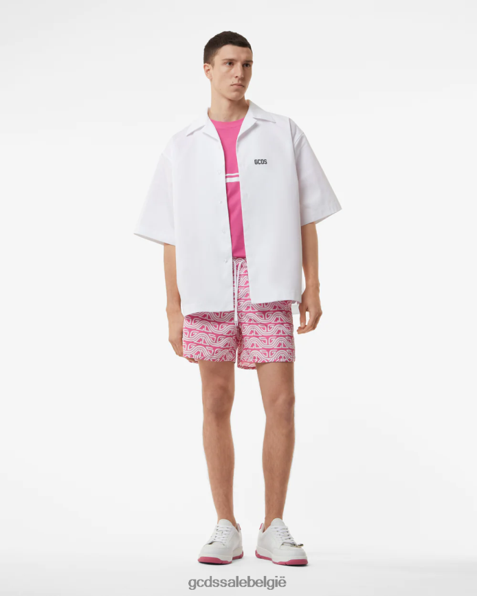 All-over zwemshort met golvende logoprint Heren GCDS fuchsia kleding 4600VF158