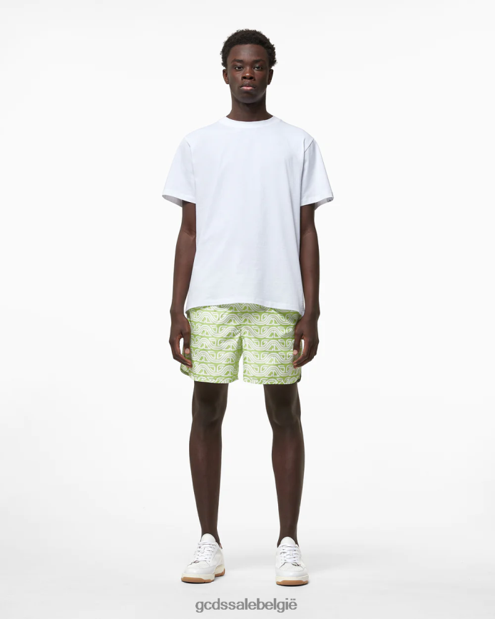 All-over zwemshort met golvende logoprint Heren GCDS limoen kleding 4600VF156