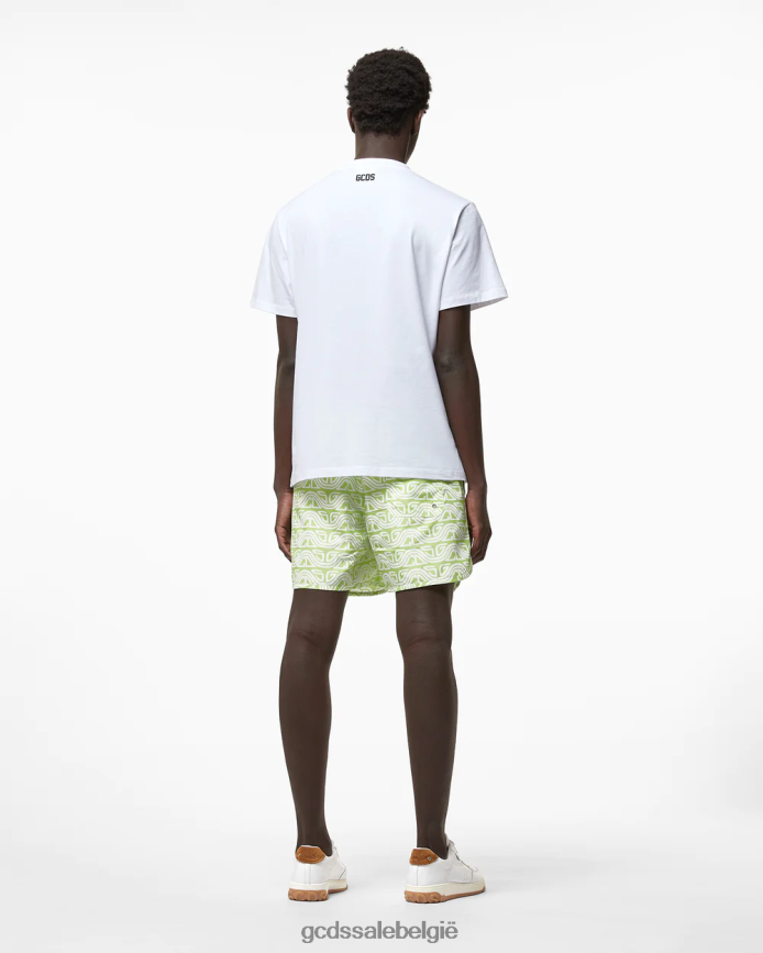 All-over zwemshort met golvende logoprint Heren GCDS limoen kleding 4600VF156