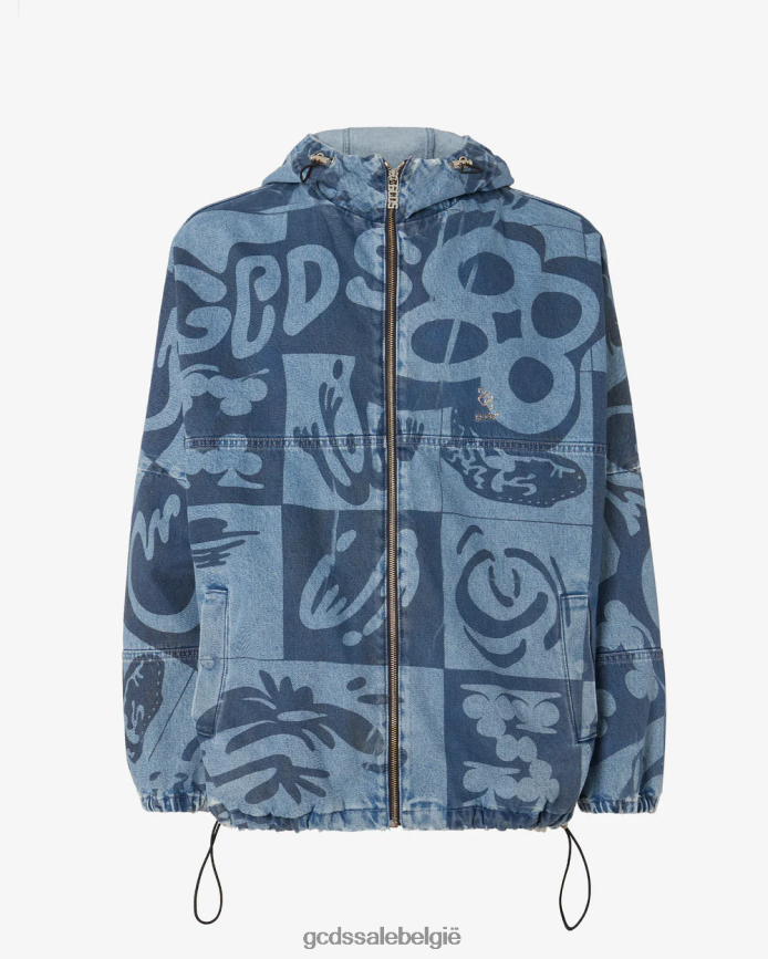 Denim windjack met checkboardprint Heren GCDS nieuw lichtblauw kleding 4600VF9