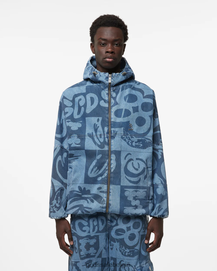 Denim windjack met checkboardprint Heren GCDS nieuw lichtblauw kleding 4600VF9