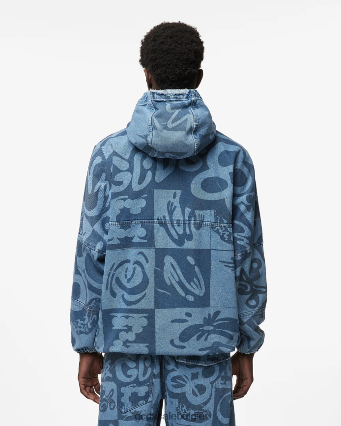 Denim windjack met checkboardprint Heren GCDS nieuw lichtblauw kleding 4600VF9