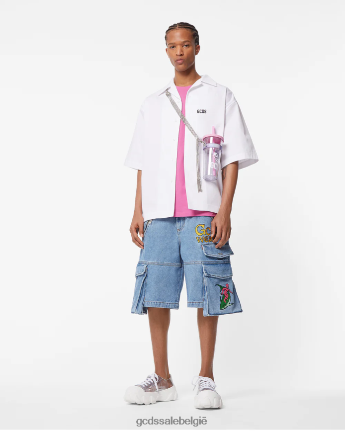 geborduurde ultracargo denimbermuda Heren GCDS nieuw lichtblauw kleding 4600VF126