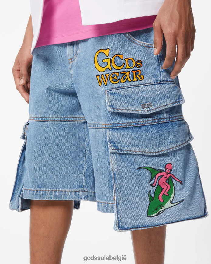 geborduurde ultracargo denimbermuda Heren GCDS nieuw lichtblauw kleding 4600VF126