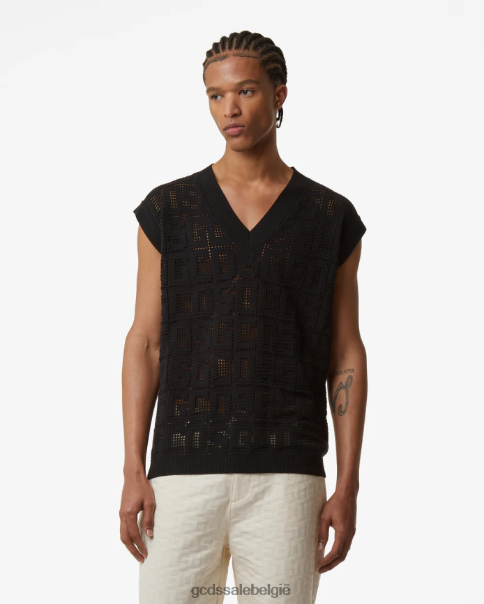 macramé gilet met monogram Heren GCDS zwart kleding 4600VF18