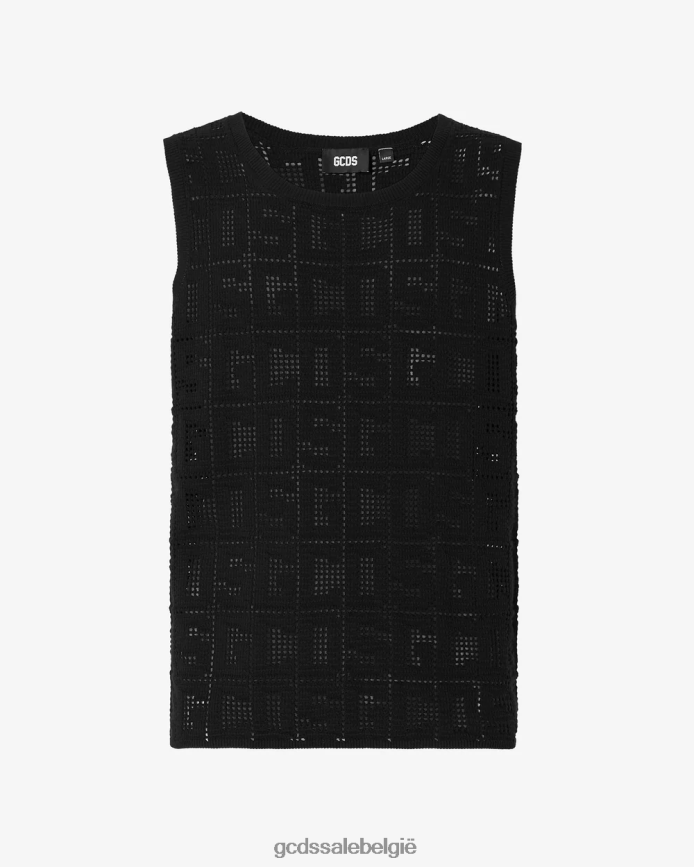 monogram macramé tanktop Heren GCDS zwart kleding 4600VF17