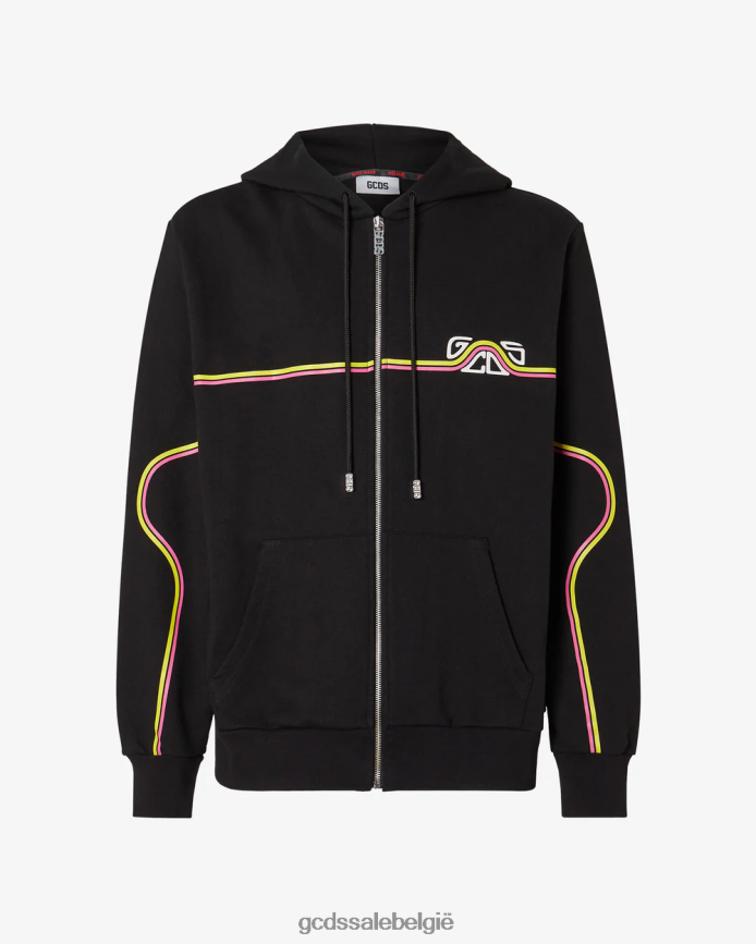 Normale hoodie met golvend logo en ritssluiting Heren GCDS zwart kleding 4600VF67