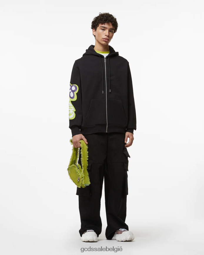 Normale hoodie met rits en checkboardprint Heren GCDS zwart kleding 4600VF59