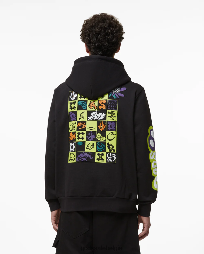 Normale hoodie met rits en checkboardprint Heren GCDS zwart kleding 4600VF59
