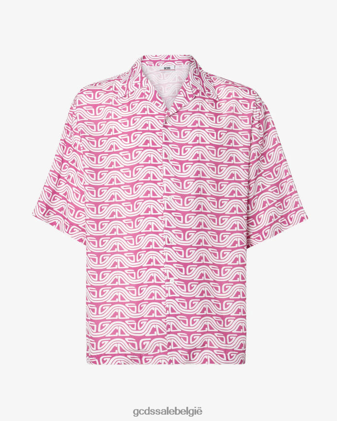 Bowlingshirt met golvend logoprint Heren GCDS fuchsia kleding 4600VF97