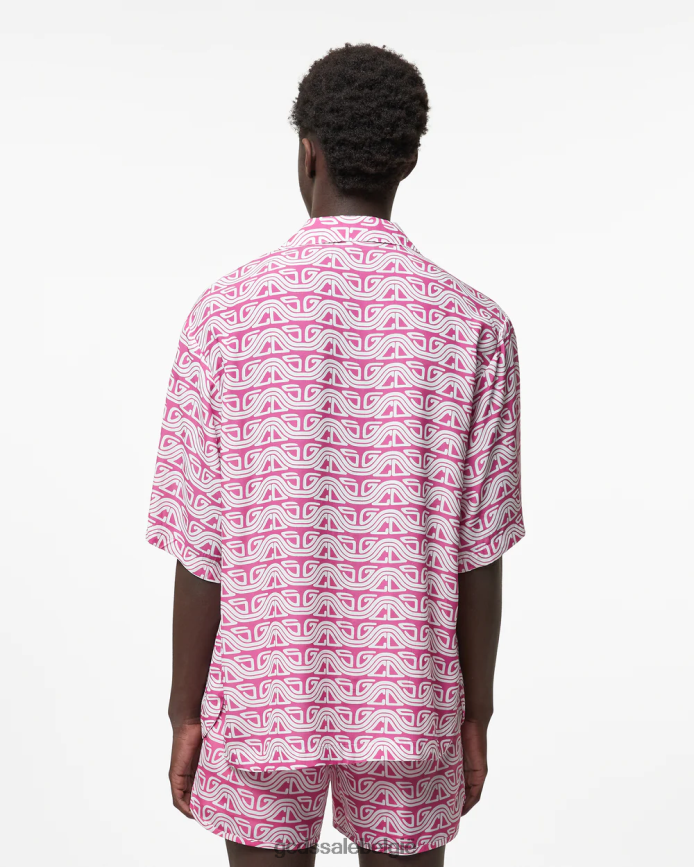 Bowlingshirt met golvend logoprint Heren GCDS fuchsia kleding 4600VF97