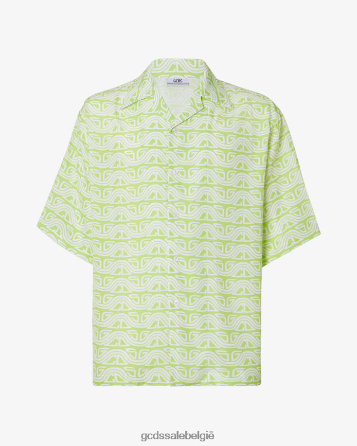 Bowlingshirt met golvend logoprint Heren GCDS limoen kleding 4600VF98