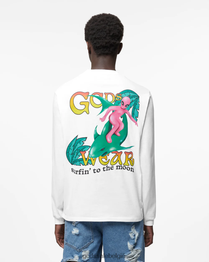 surfen wirdo bedrukt t-shirt met lange mouwen Heren GCDS wit kleding 4600VF102