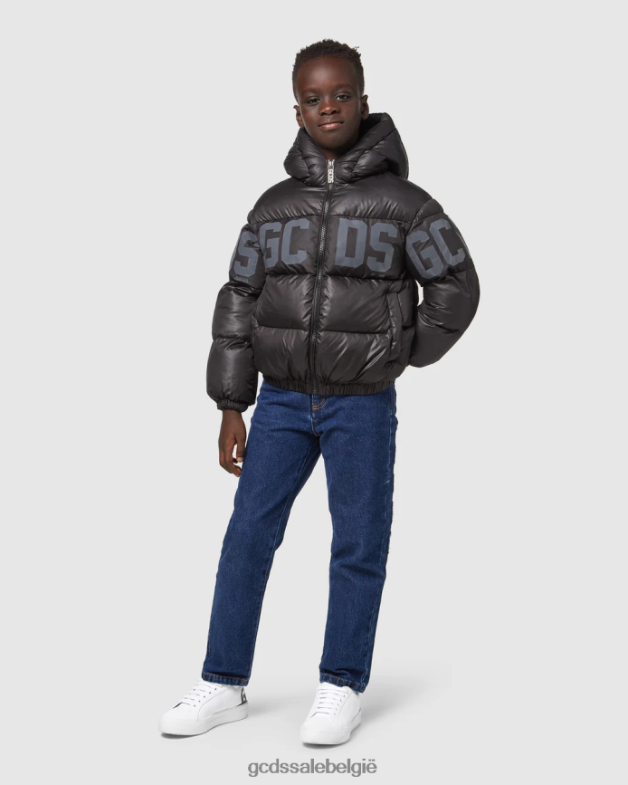 Junior gewatteerd jack met logoband kinderen GCDS zwart kleding 4600VF661