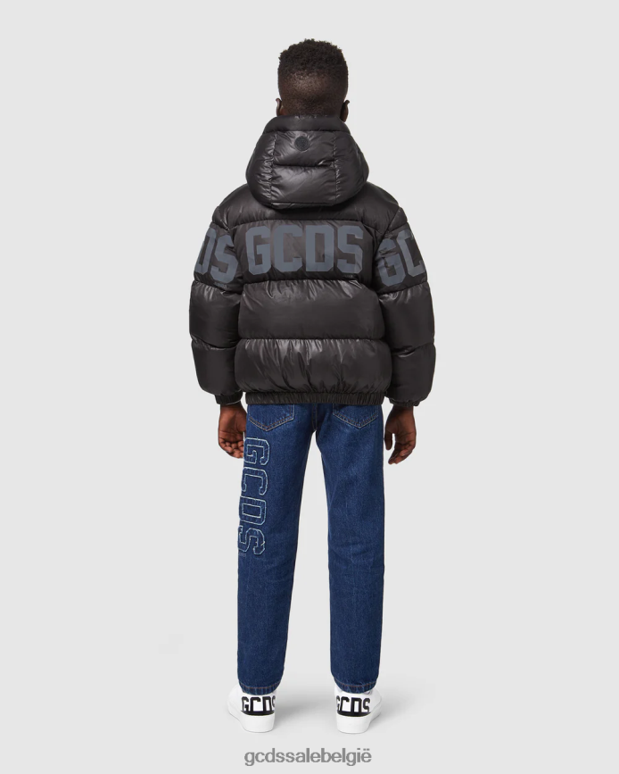 Junior gewatteerd jack met logoband kinderen GCDS zwart kleding 4600VF661