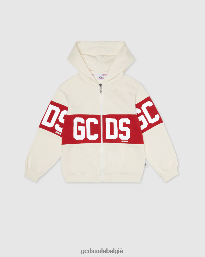 Junior hoodie met rits en logoband kinderen GCDS witkap grijs kleding 4600VF676