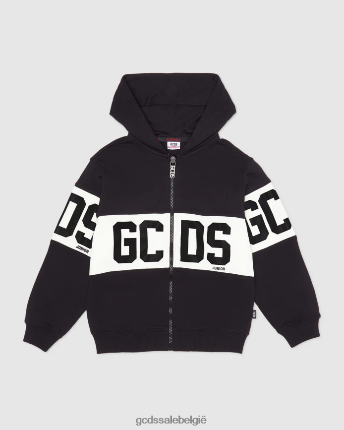 Junior hoodie met rits en logoband kinderen GCDS zwart kleding 4600VF670