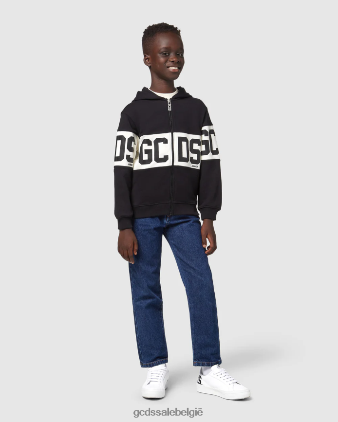 Junior hoodie met rits en logoband kinderen GCDS zwart kleding 4600VF670