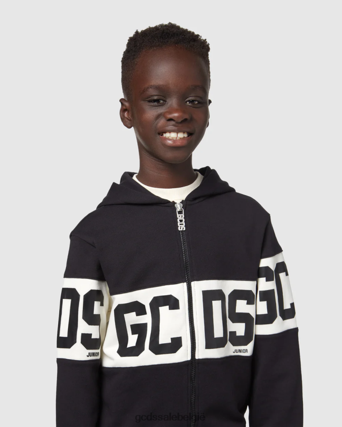 Junior hoodie met rits en logoband kinderen GCDS zwart kleding 4600VF670