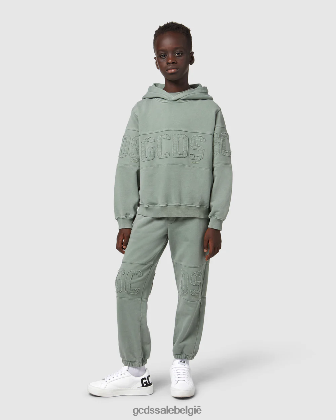 Junior overdyed hoodie met logoband kinderen GCDS groente kleding 4600VF674