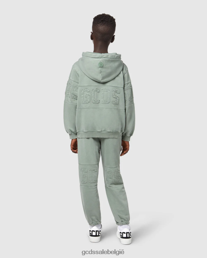 Junior overdyed hoodie met logoband kinderen GCDS groente kleding 4600VF674