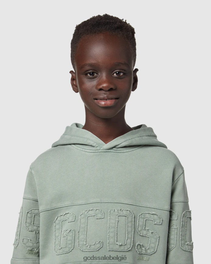 Junior overdyed hoodie met logoband kinderen GCDS groente kleding 4600VF674