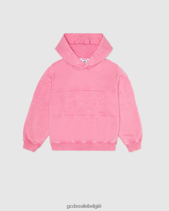 Junior overdyed hoodie met logoband kinderen GCDS wieg roze kleding 4600VF678