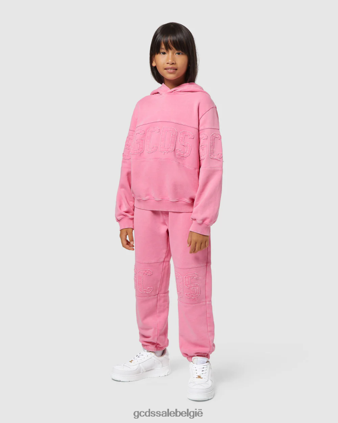 Junior overdyed hoodie met logoband kinderen GCDS wieg roze kleding 4600VF678