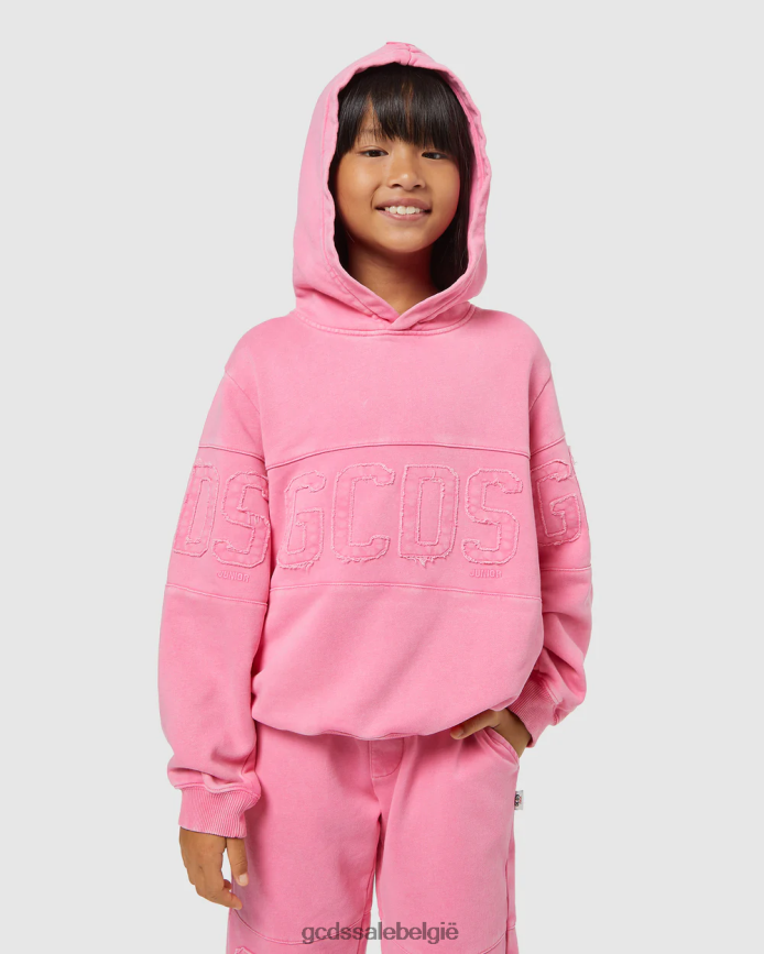 Junior overdyed hoodie met logoband kinderen GCDS wieg roze kleding 4600VF678