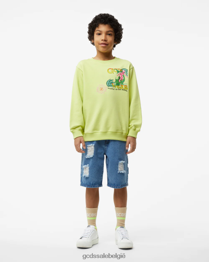 junior surf-hoodie met wirdo-print kinderen GCDS limoen kleding 4600VF691