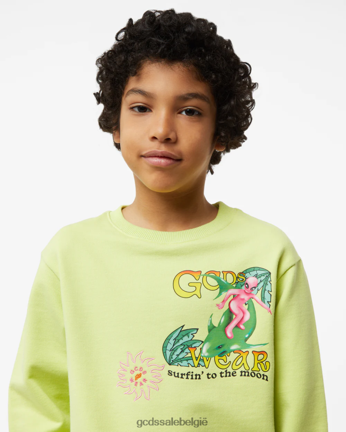 junior surf-hoodie met wirdo-print kinderen GCDS limoen kleding 4600VF691