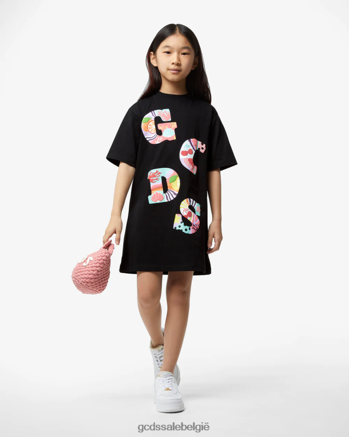 junior patchwork t-shirtjurk kinderen GCDS zwart kleding 4600VF810