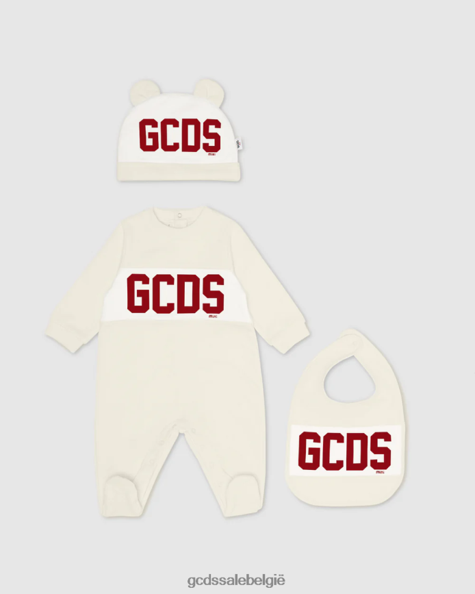 Driedelige babyset met logoband kinderen GCDS witkap grijs kleding 4600VF591