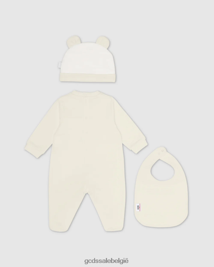 Driedelige babyset met logoband kinderen GCDS witkap grijs kleding 4600VF591