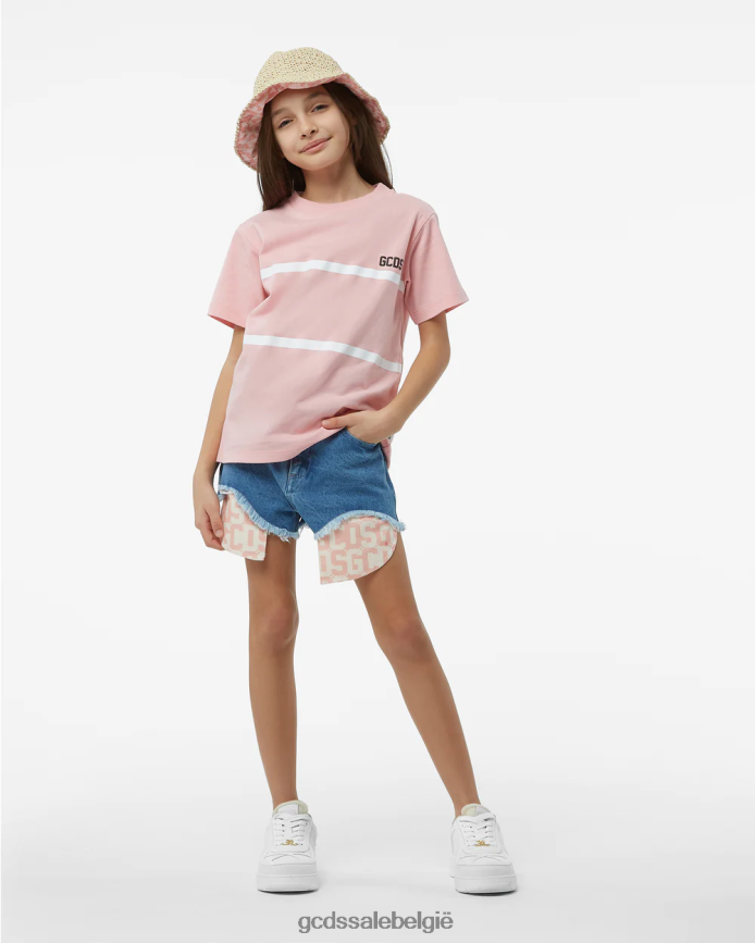 Junior T-shirt met lage bandlogo kinderen GCDS roze kleding 4600VF789