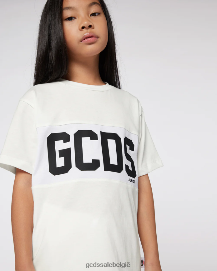 Junior T-shirt met logoband kinderen GCDS gebroken wit kleding 4600VF724