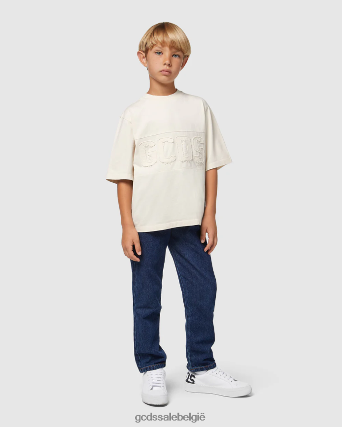 Junior overdyed T-shirt met logoband kinderen GCDS gebroken wit kleding 4600VF706