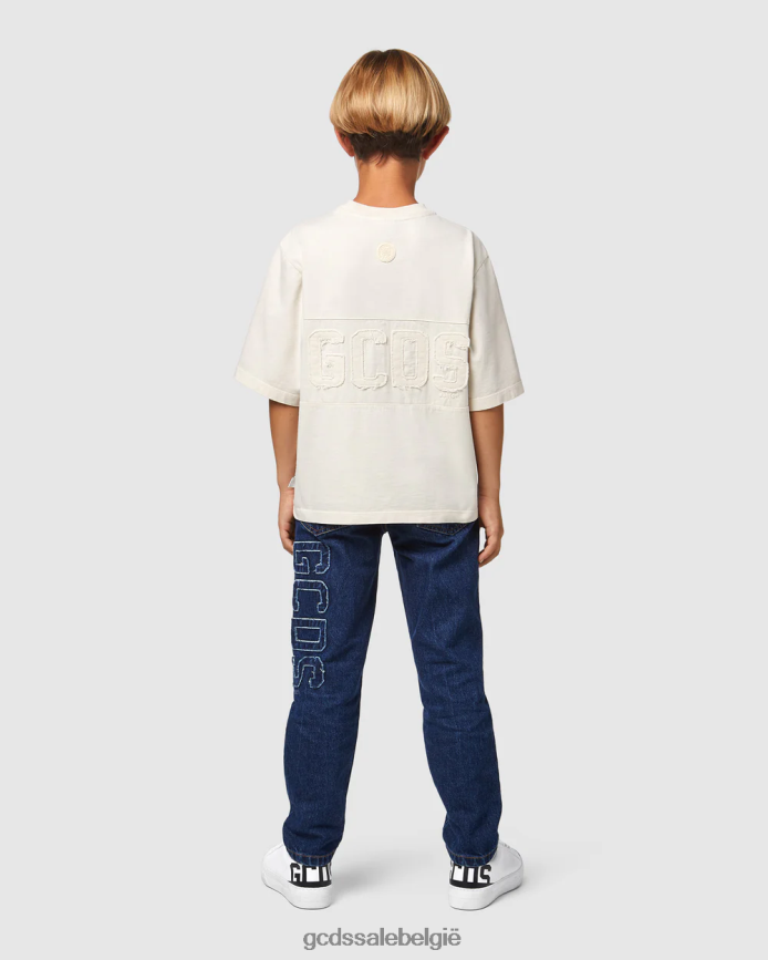 Junior overdyed T-shirt met logoband kinderen GCDS gebroken wit kleding 4600VF706
