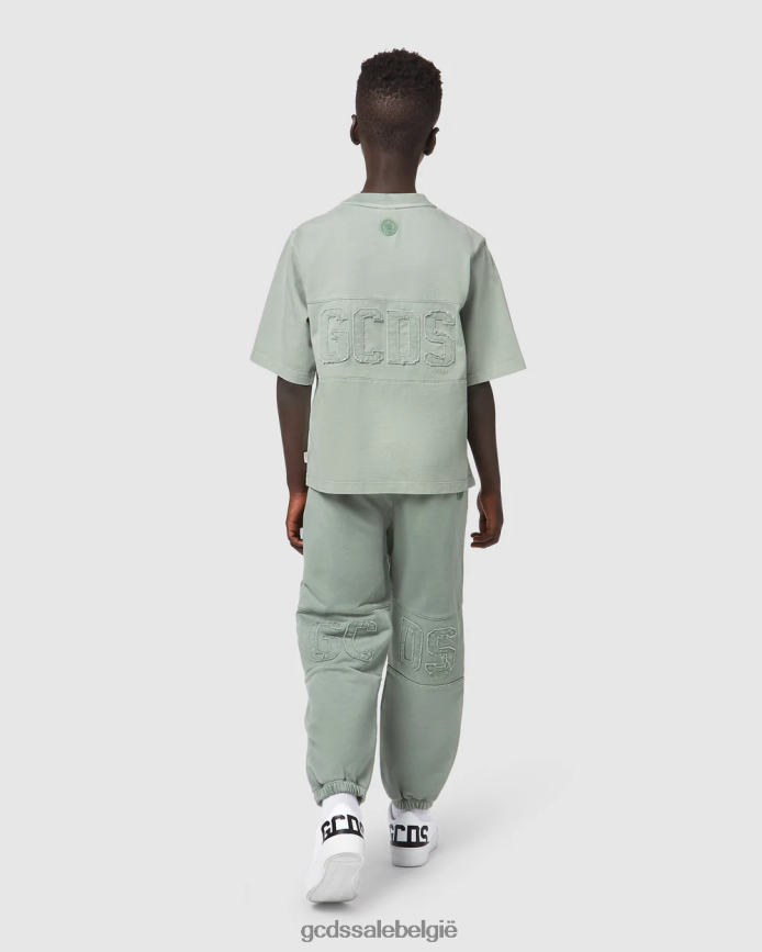 Junior overdyed T-shirt met logoband kinderen GCDS groente kleding 4600VF707