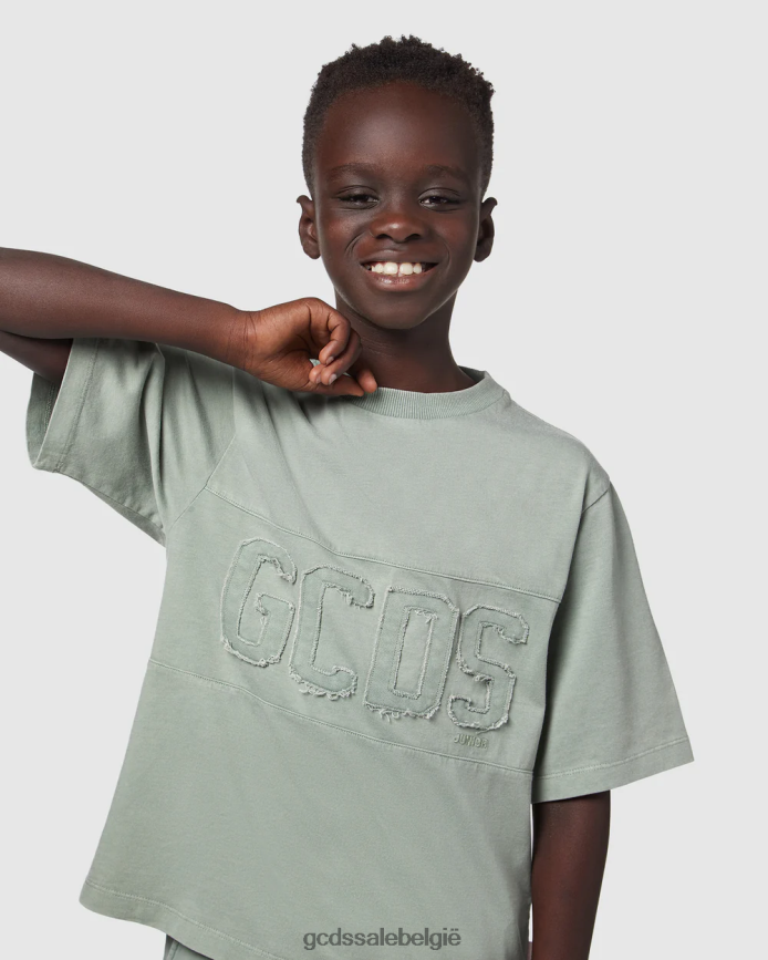 Junior overdyed T-shirt met logoband kinderen GCDS groente kleding 4600VF707
