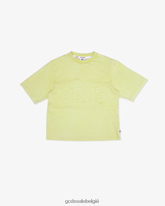 Junior overdyed T-shirt met logoband kinderen GCDS limoen kleding 4600VF723
