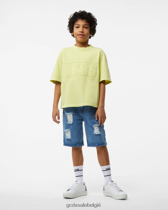 Junior overdyed T-shirt met logoband kinderen GCDS limoen kleding 4600VF723