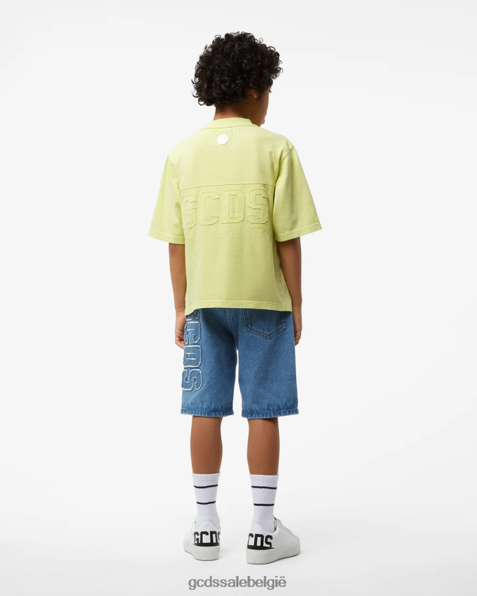 Junior overdyed T-shirt met logoband kinderen GCDS limoen kleding 4600VF723