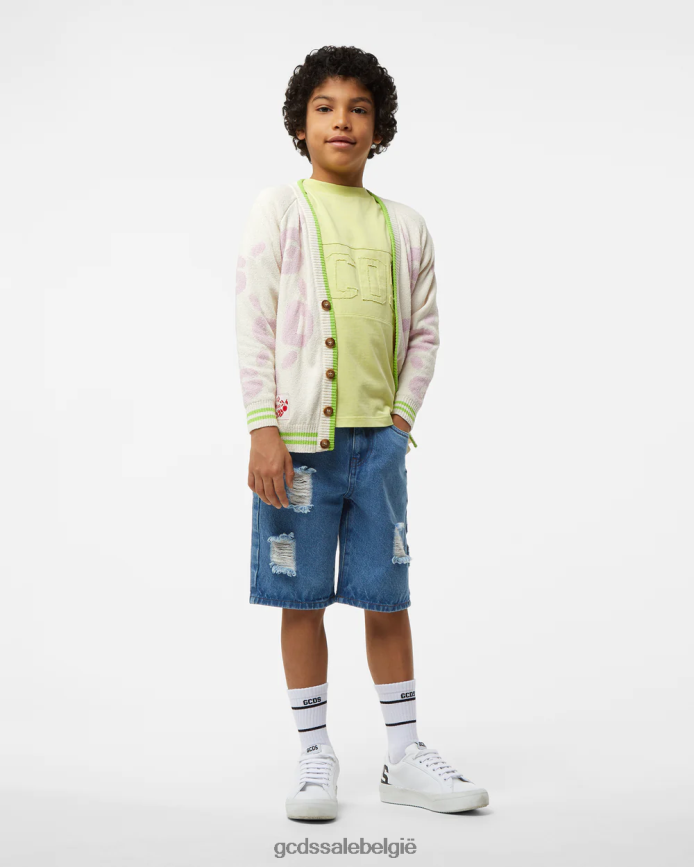 Junior overdyed T-shirt met logoband kinderen GCDS limoen kleding 4600VF723
