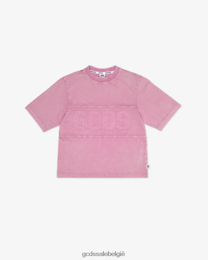 Junior overdyed T-shirt met logoband kinderen GCDS roze kleding 4600VF790