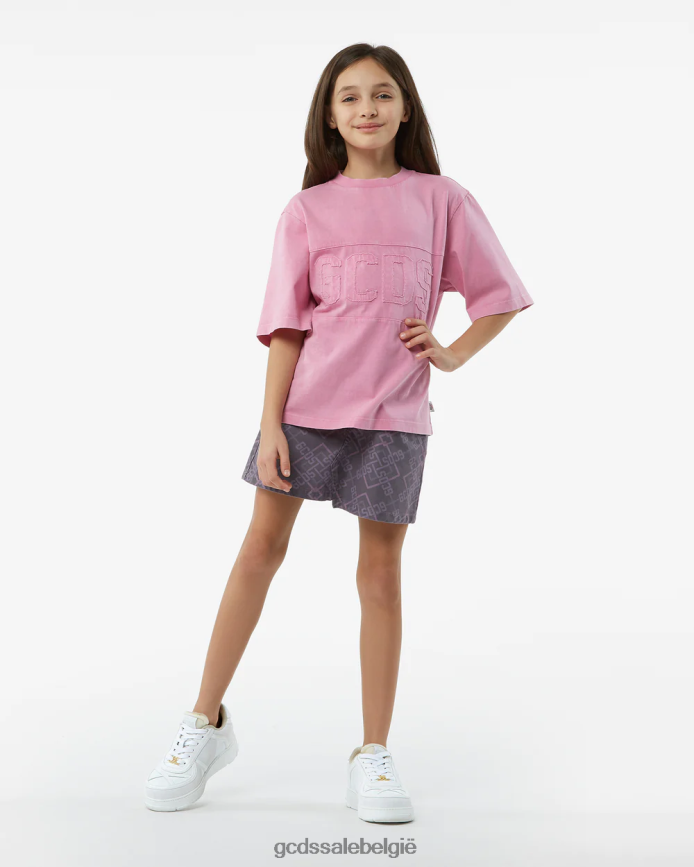 Junior overdyed T-shirt met logoband kinderen GCDS roze kleding 4600VF790