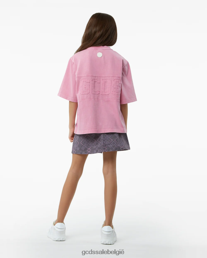 Junior overdyed T-shirt met logoband kinderen GCDS roze kleding 4600VF790