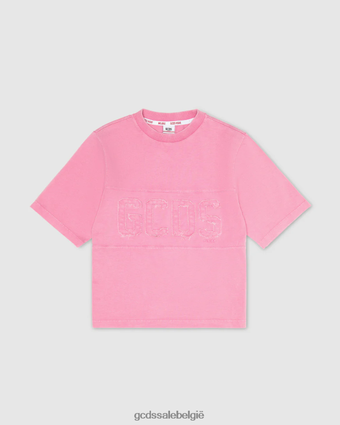 Junior overdyed T-shirt met logoband kinderen GCDS wieg roze kleding 4600VF708