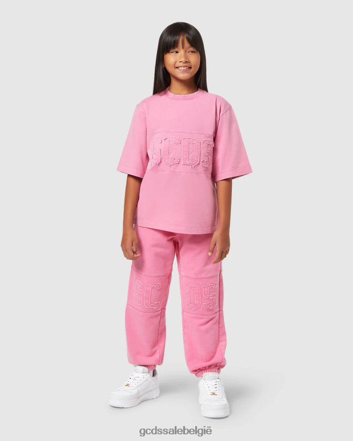 Junior overdyed T-shirt met logoband kinderen GCDS wieg roze kleding 4600VF708