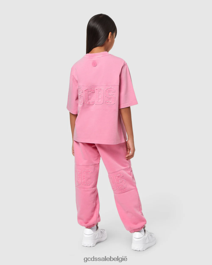 Junior overdyed T-shirt met logoband kinderen GCDS wieg roze kleding 4600VF708